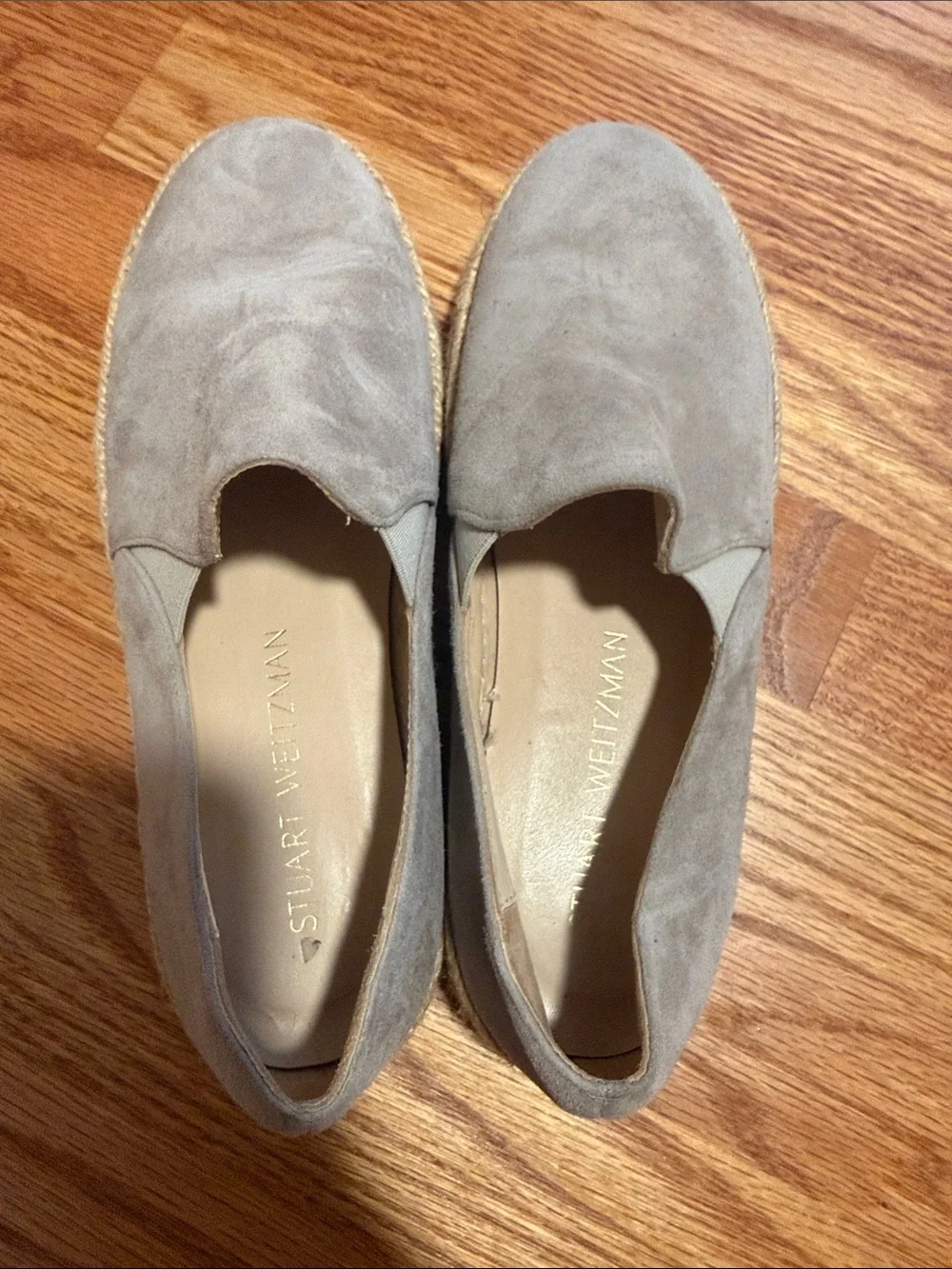 Stuart Weitzman Taupe Suede Espadrille Platform Slip-Ons